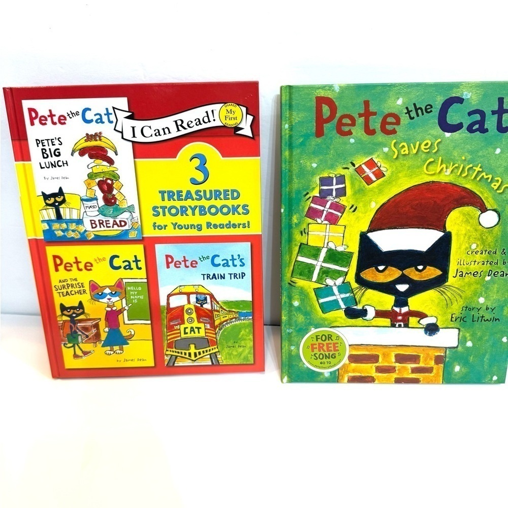 2 Pete the Cat Hardcover Books for Elementary School Kids 4 Stories Total